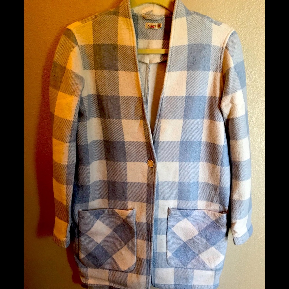 Faherty Blue and White Plaid Jacket